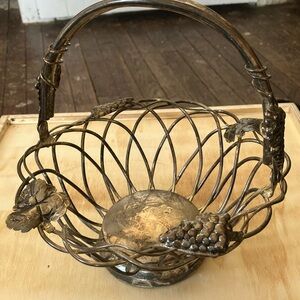 Grapevine decorated silver plated basket